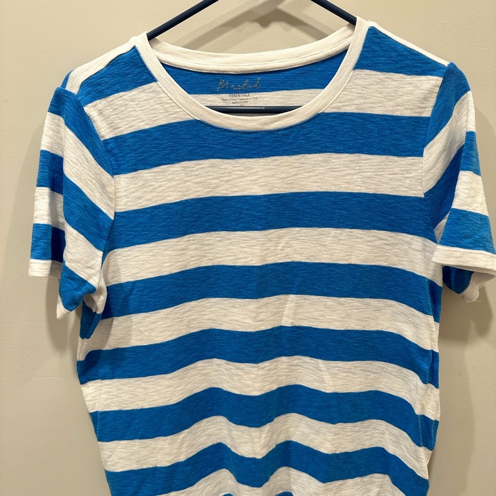 Marled Blue and White Striped Short Sleeve Women’s Tee